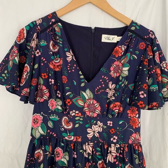 Eliza J flutter sleeves fit and flare tiered floral dress - Picture 6 of 8